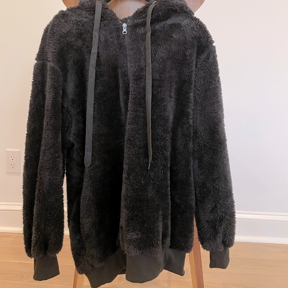 Black fuzzy half zip hoodie